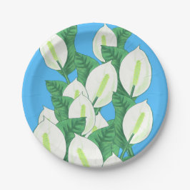 Prato De Papel Ilustração de Lírio da Paz Branco Azul Pálido