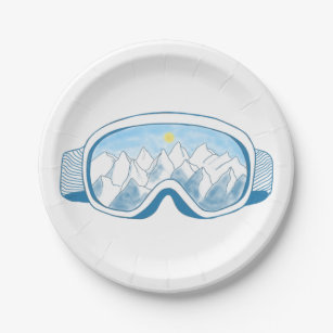 Prato De Papel Ilustração de Óculos de Esqui de Montanha