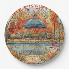 Prato De Papel Ilustração de outono Vintage Gazebo