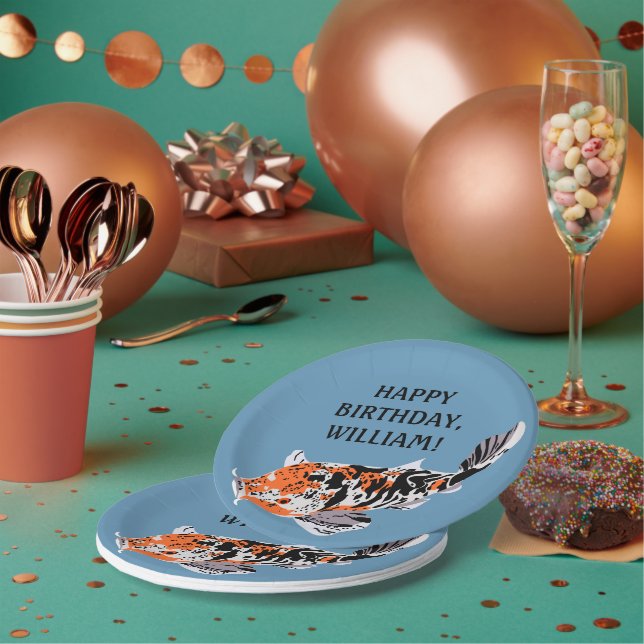 Prato De Papel Ilustração de Peixe Koi Laranja, Festa de aniversá (Múltiplo)