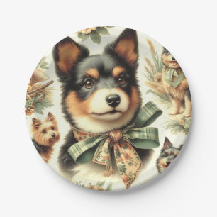 Prato De Papel Ilustração de pintura Terrier australiana Vintage