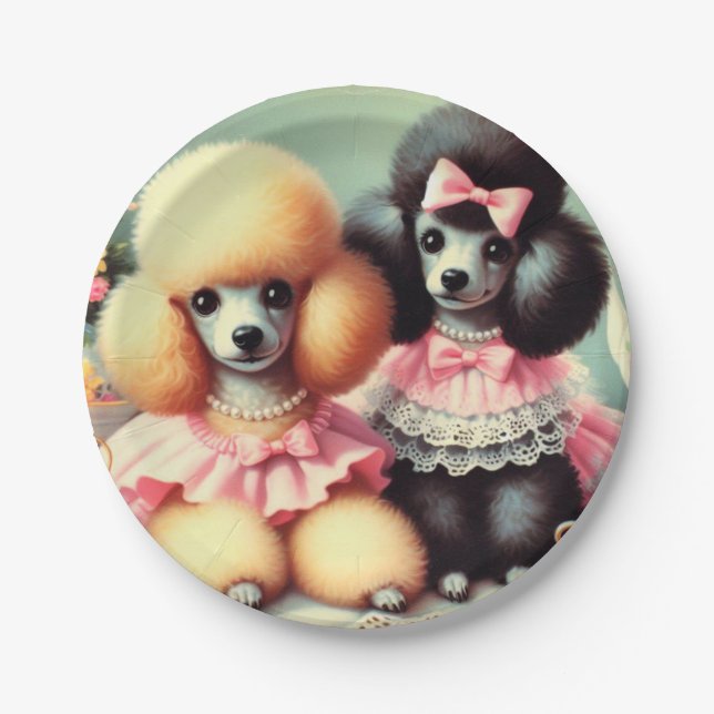Prato De Papel Ilustração de Poodle em Cute (Frente)