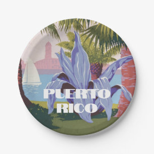Prato De Papel Ilustração de Porto Rico Vintage com Nome