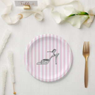 Prato De Papel Ilustração de Sapato Moda Listra Rosa
