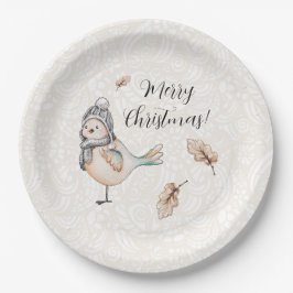 Prato De Papel Ilustração de Sparrow em Cuta de Inverno