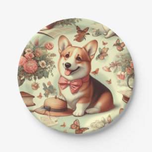 Prato De Papel Ilustração do Cardião Vintage Welsh Corgi