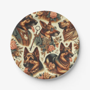 Prato De Papel Ilustração do German shepherd Vintage