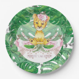 Prato De Papel Ilustração do Leão Safari Rapariga Personalizada