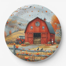 Prato De Papel Ilustração do outono do Vintage Red Barn