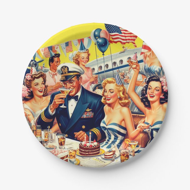 Prato De Papel Ilustração do Partido Vintage 1950 (Frente)
