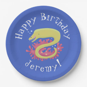 Prato De Papel Ilustração engraçada de desenho animado de enguia 