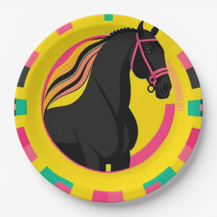 Prato De Papel Ilustração Estilizada de Cavalo Preto