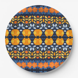 Prato De Papel Ilustração Floral Retro Ousada em Laranja