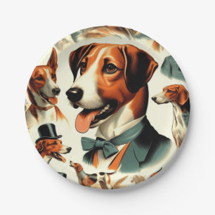 Prato De Papel Ilustração Inglesa Vintage Foxhound