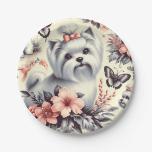 Prato De Papel Ilustração Maltesa Vintage Cute
