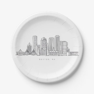 Prato De Papel Ilustração Minimalista do Skyline da Cidade de Bos