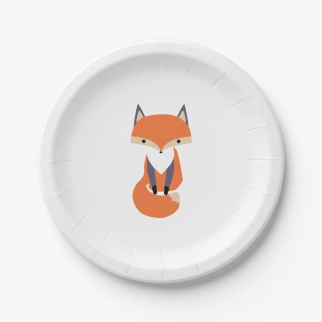 Prato De Papel Ilustração pequena bonito do Fox vermelho (Frente)