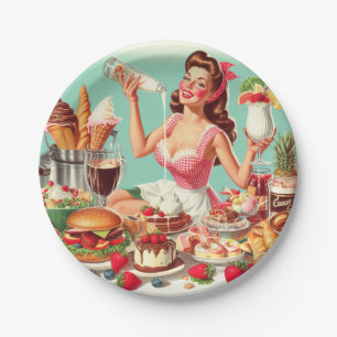 Prato De Papel Ilustração Pin-Up da Comida Vintage