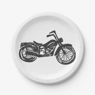 Prato De Papel Ilustração retrô de motociclo - Escolher plano 