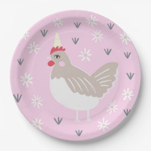 Prato De Papel Ilustração Rustic Pink Vintage Chicken 