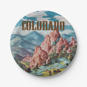 Prato De Papel Ilustração Vintage das Montanhas do Colorado