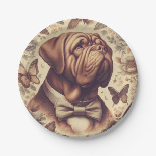 Prato De Papel Ilustração Vintage Dogue de Bordeaux