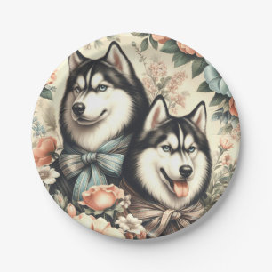 Prato De Papel Ilustração Vintage Siberian Husky
