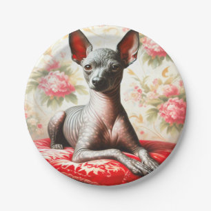 Prato De Papel Ilustração Vintage Xoloitzcuintle
