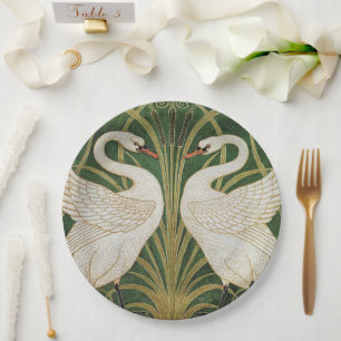 Prato De Papel Ilustração Walter Crane dos Cisnes Brancos