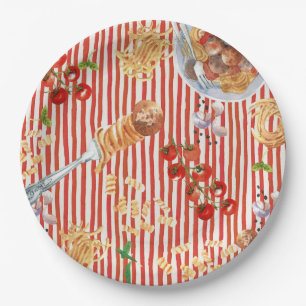 Prato De Papel Ilustrações de Almôndegas de Aquarela Comida Itali