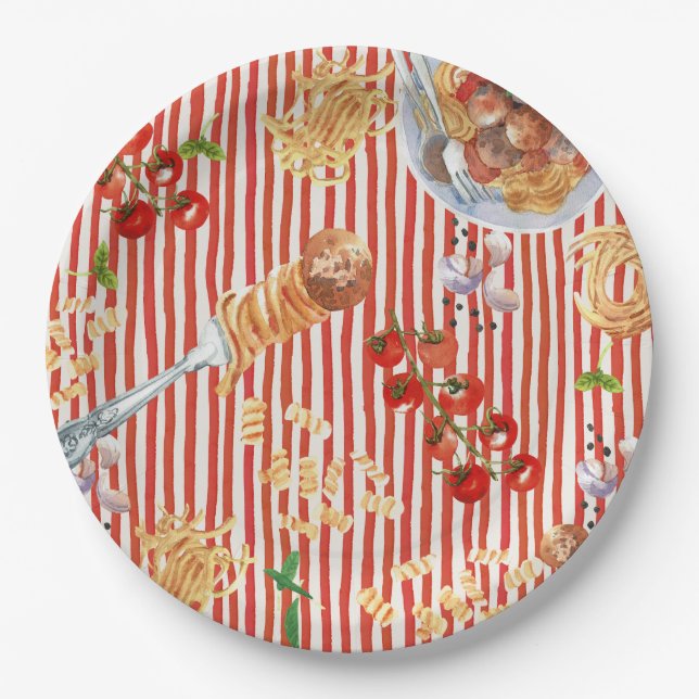 Prato De Papel Ilustrações de Comida italiana de cerâmica (Frente)