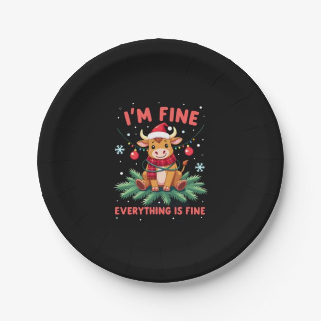Prato De Papel I'm Fine Everything is Fine Christmas Highland Cow (Frente)
