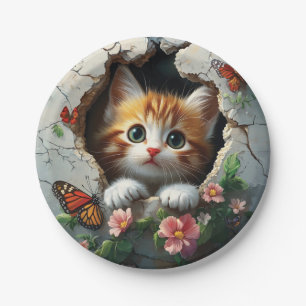 Prato De Papel Imagem 3D de um gatinho fofo espiando