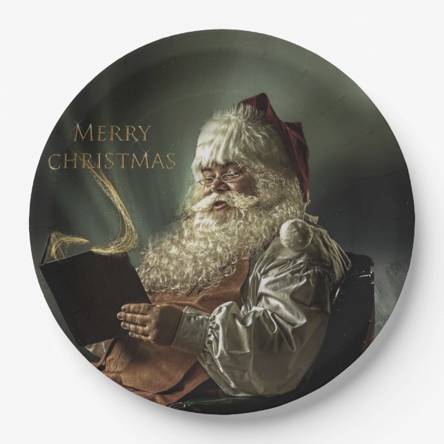 Prato De Papel Imagem antiga da magia do Papai Noel dos feriados (Frente)