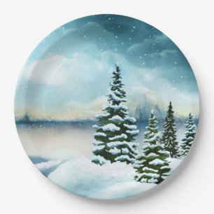 Prato De Papel Imagem Cena de inverno Maravilha