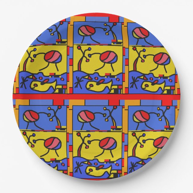 Prato De Papel Imagem com peixes da arte moderna (Frente)