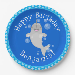 Prato De Papel Imagem de desenho animado de bolhas de narvais fel