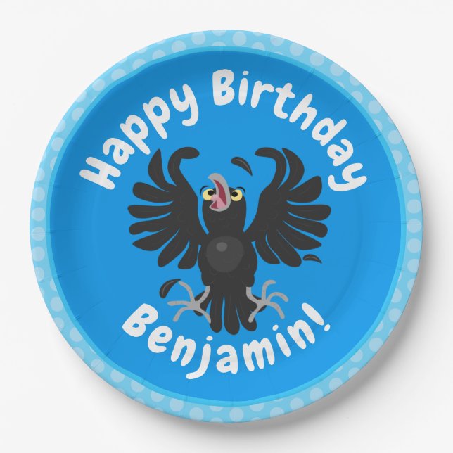 Prato De Papel Imagem de desenho animado de corvo maluco (Frente)