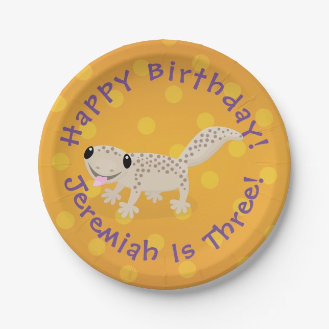 Prato De Papel Imagem de desenho animado de uma lagartixa pintada (Frente)