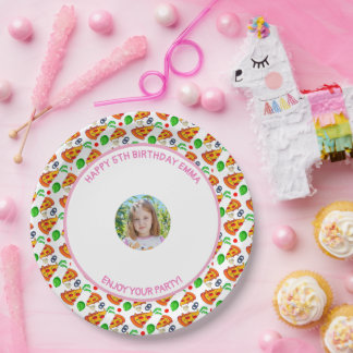 Prato De Papel Imagem de Menina para Festa de Aniversário de Pizz