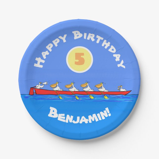 Prato De Papel Imagem engraçada de desenhos animados pelicanos (Frente)