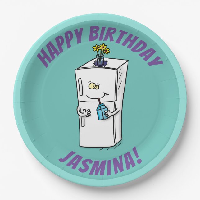 Prato De Papel Imagem engraçada do desenho do frigorífico (Frente)