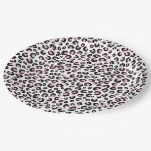Prato De Papel Impressão animal negro-leopardo-negro e Rosa elega