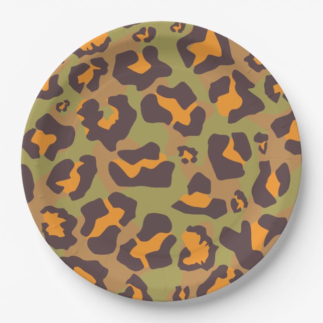 Prato De Papel Impressão de animais-leopardo castanho, laranja e  (Frente)