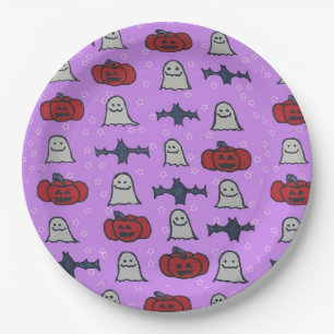 Prato De Papel Impressão de Diversão do Halloween Roxo