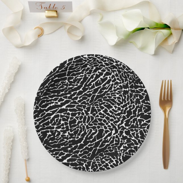 Prato De Papel Impressão de Elefante Preto e Branco (Casamento)