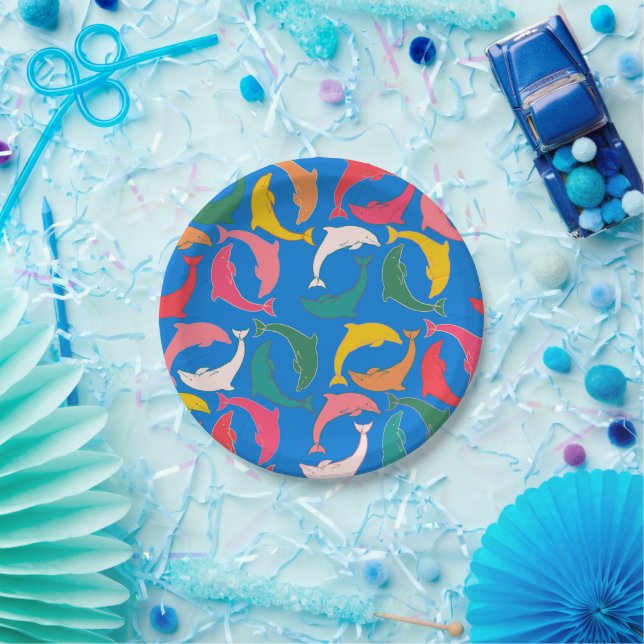 Prato De Papel Impressão de golfinho azul (Festa)