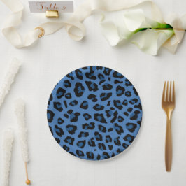 Prato De Papel Impressão de Leopardo Azul