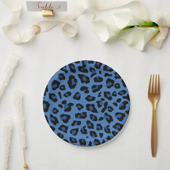 Prato De Papel Impressão de Leopardo Azul (Casamento)
