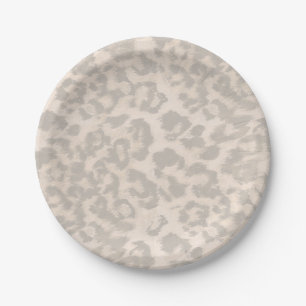 Prato De Papel Impressão de leopardo bege.